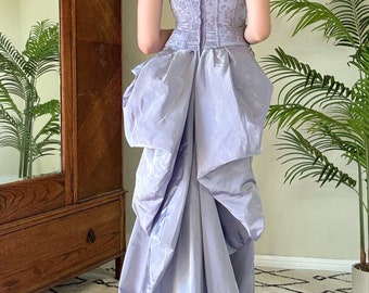 Sz S Vintage Y2K Periwinkle Taffeta Bustle Dress