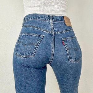 Sz 27/28 Vintage 80s 501 Medium Wash Selvedge Redline Slim Fit Straight Leg Levis