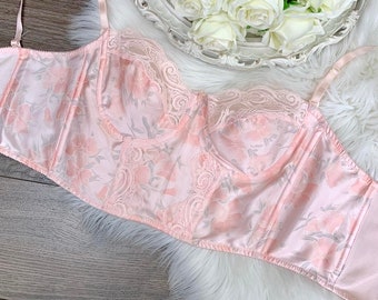 36B vintage Lys de France rose floral lingerie courte corset bustier