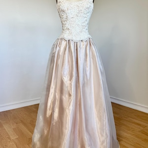 Sz S/M Vintage Y2K Cache Ivory Blush Organza Formal Prom Dress