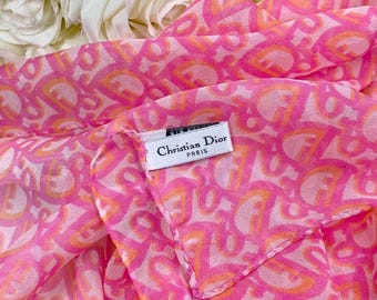 Dior❣️ビンテージピンク大判上質スカーフページ2 Vintage Y2K Christian Dior Pure Silk Chiffon Pink and Orange