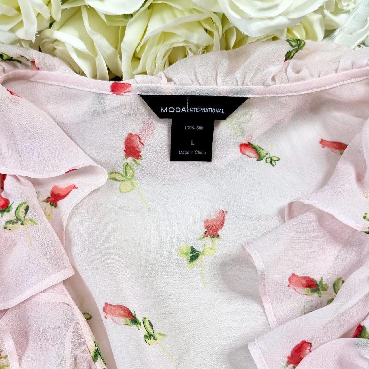 Sz L Vintage Y2K Moda International Pink Floral Print Pure