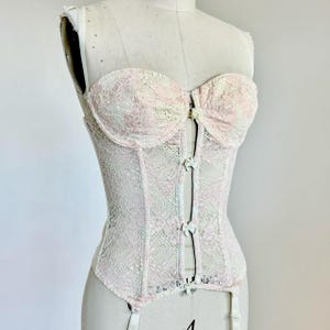 Sz 36B Vintage 90s Victorias Secret Pink and Cream Lace Bustier Corset