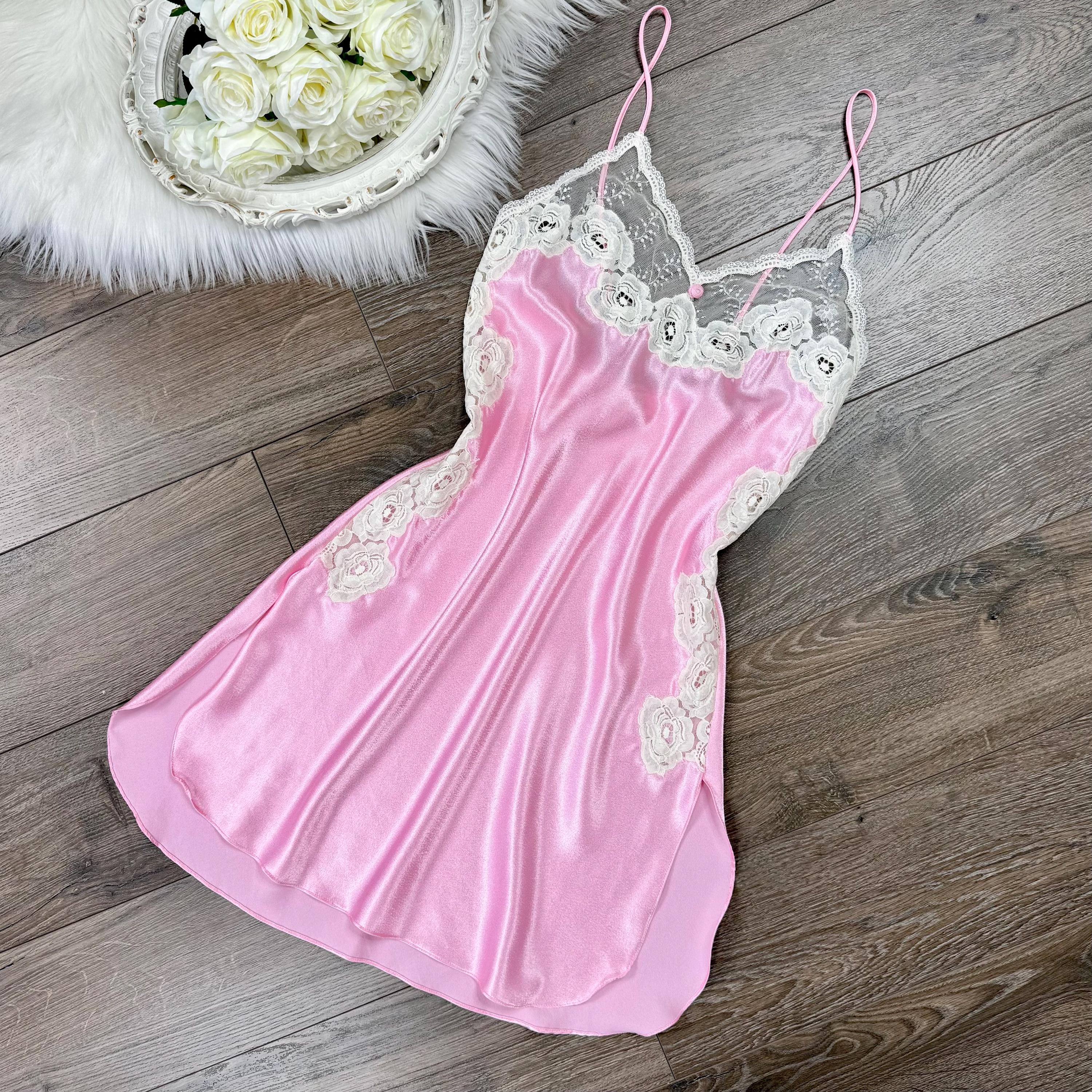 Sz S Vintage Christian Dior Pink Silky Lingerie Slip Dress