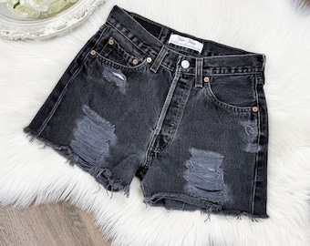 Pantalones cortos vaqueros Levis 501 vintage negros desgastados, talla XS/25.