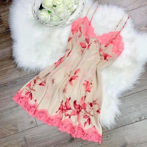 Sz XS/S Vintage Y2K Victorias Secret Floral Print Chiffon Lingerie Slip Dress