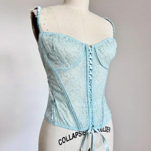 Sz 36C Y2K 00s Victorias Secret Ice Blue Lace Bustier Corset