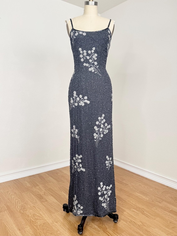 adrianna papell beaded dress vintage Vintage Beaded Midi Fairy Dress With Sharkbite Hem In Olive-Olive / Regular  / 0