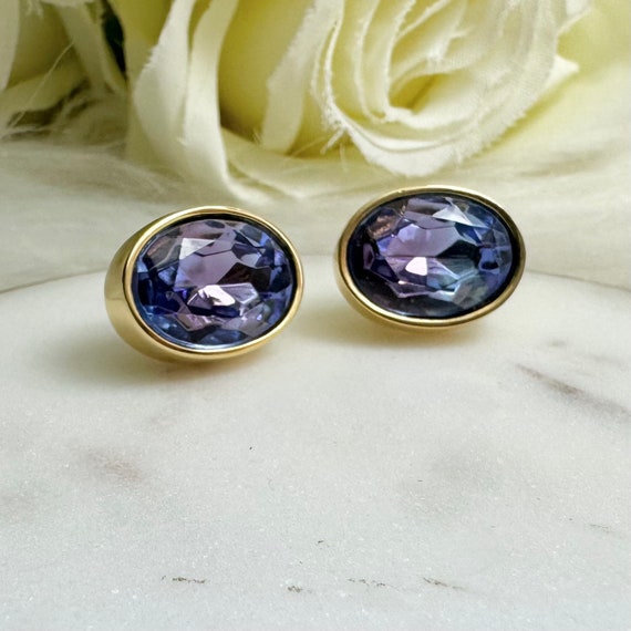 Vintage Givenchy Periwinkle Gold Oval Pierced Stud