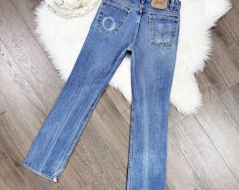 Sz 26/27 Vintage 517 Medium Wash Orange Tab Slim Fit Bootcut Flare Bein Levis