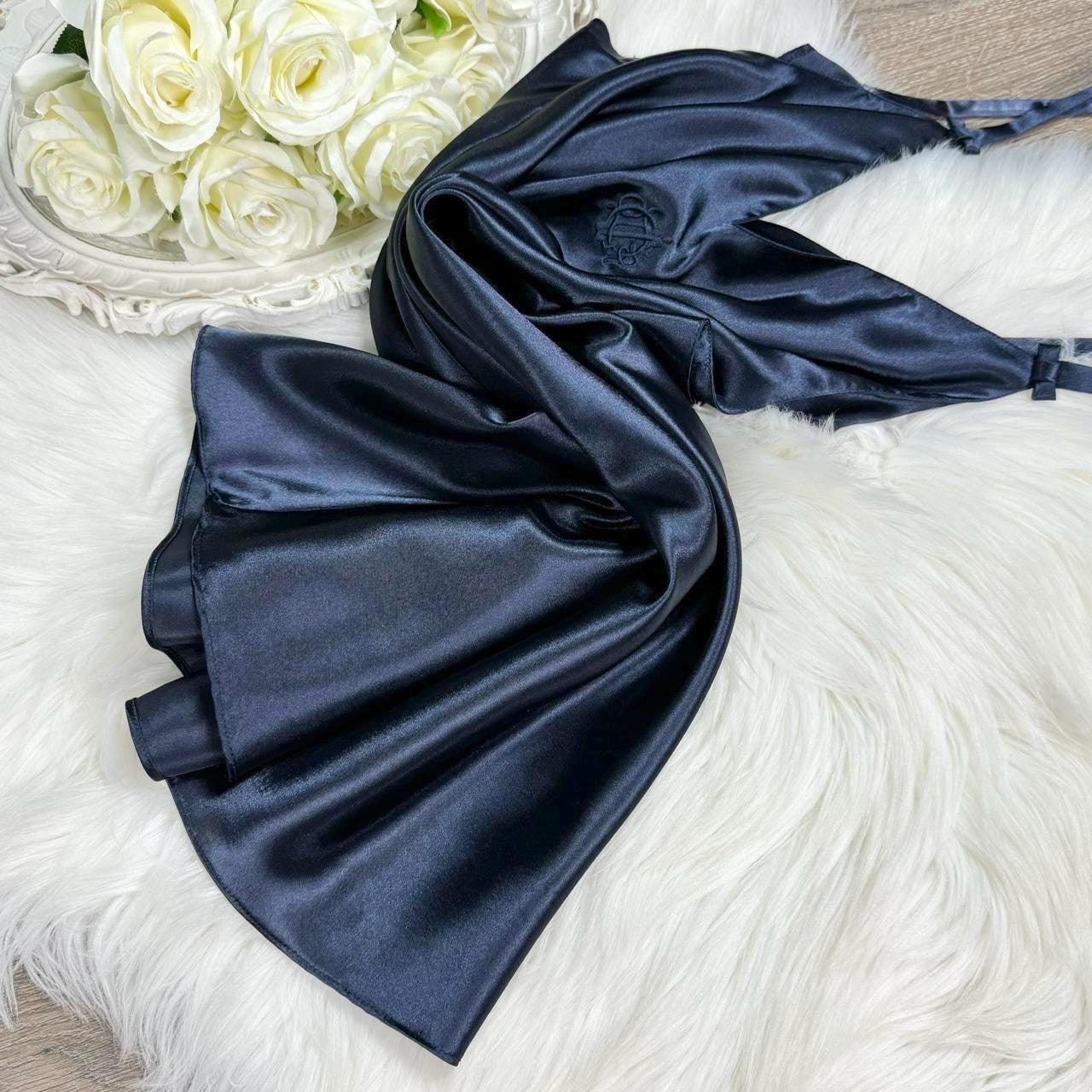 Sz S Vintage Christian Dior Navy Blue Silky Lingerie Slip