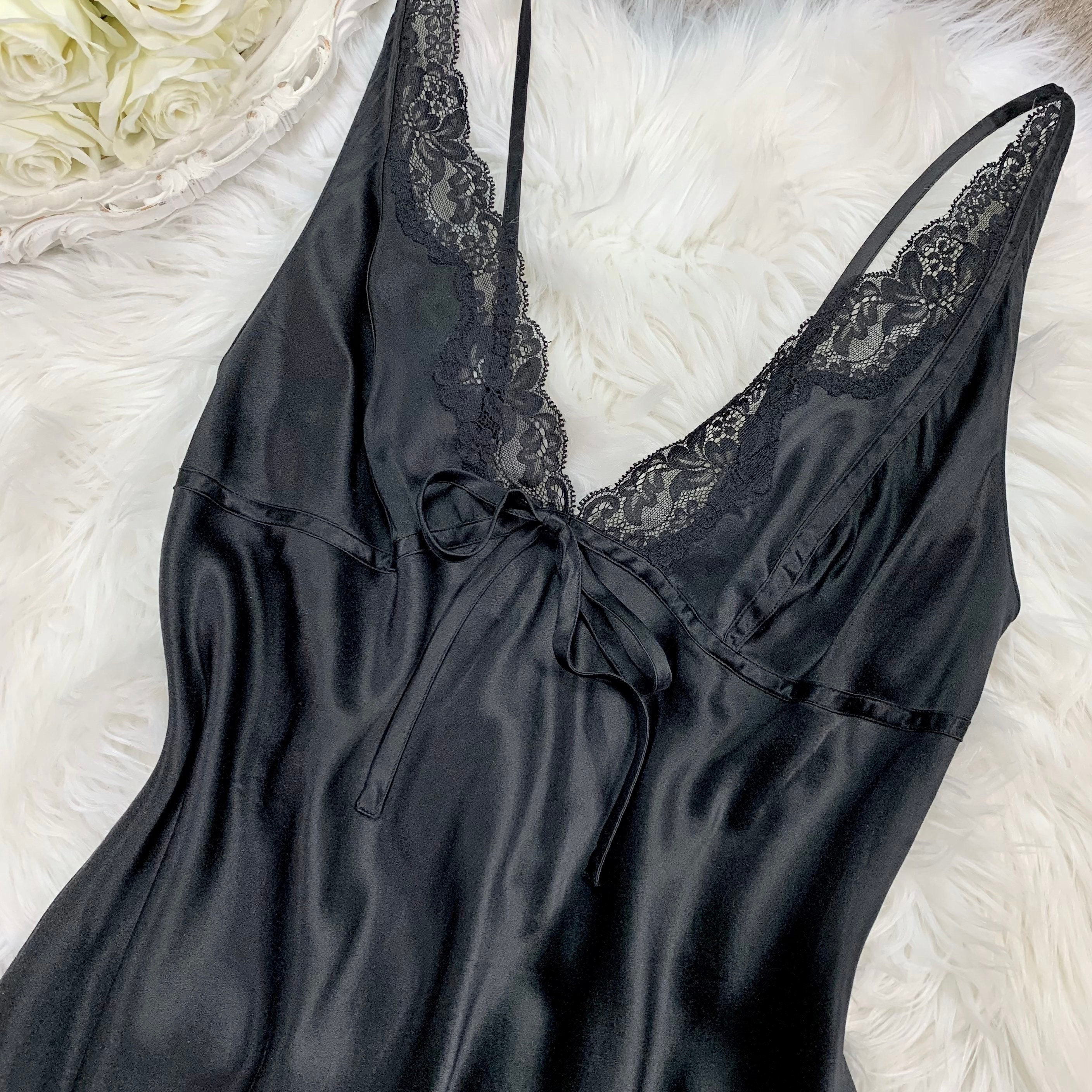 Sz M/L Vintage Y2K Victorias Secret Black Pure Silk Lingerie Slip Dress -   Canada
