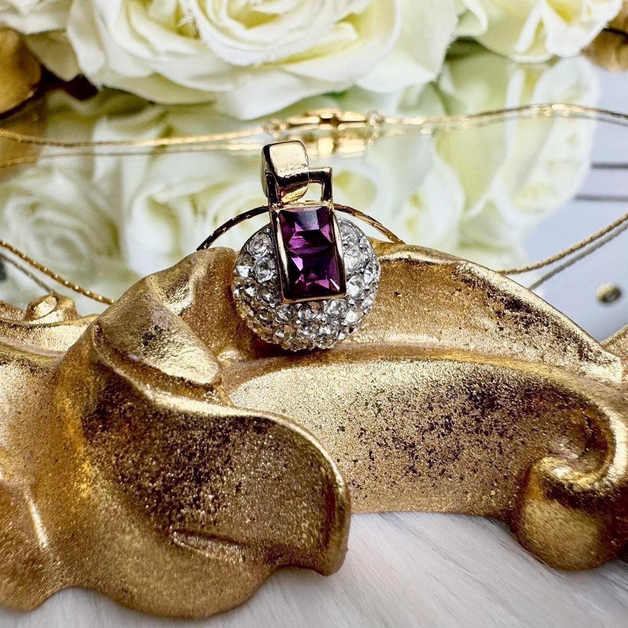 GIVENCHY 紫ストーン ロングネックレス ゴールド ゴージャス 395