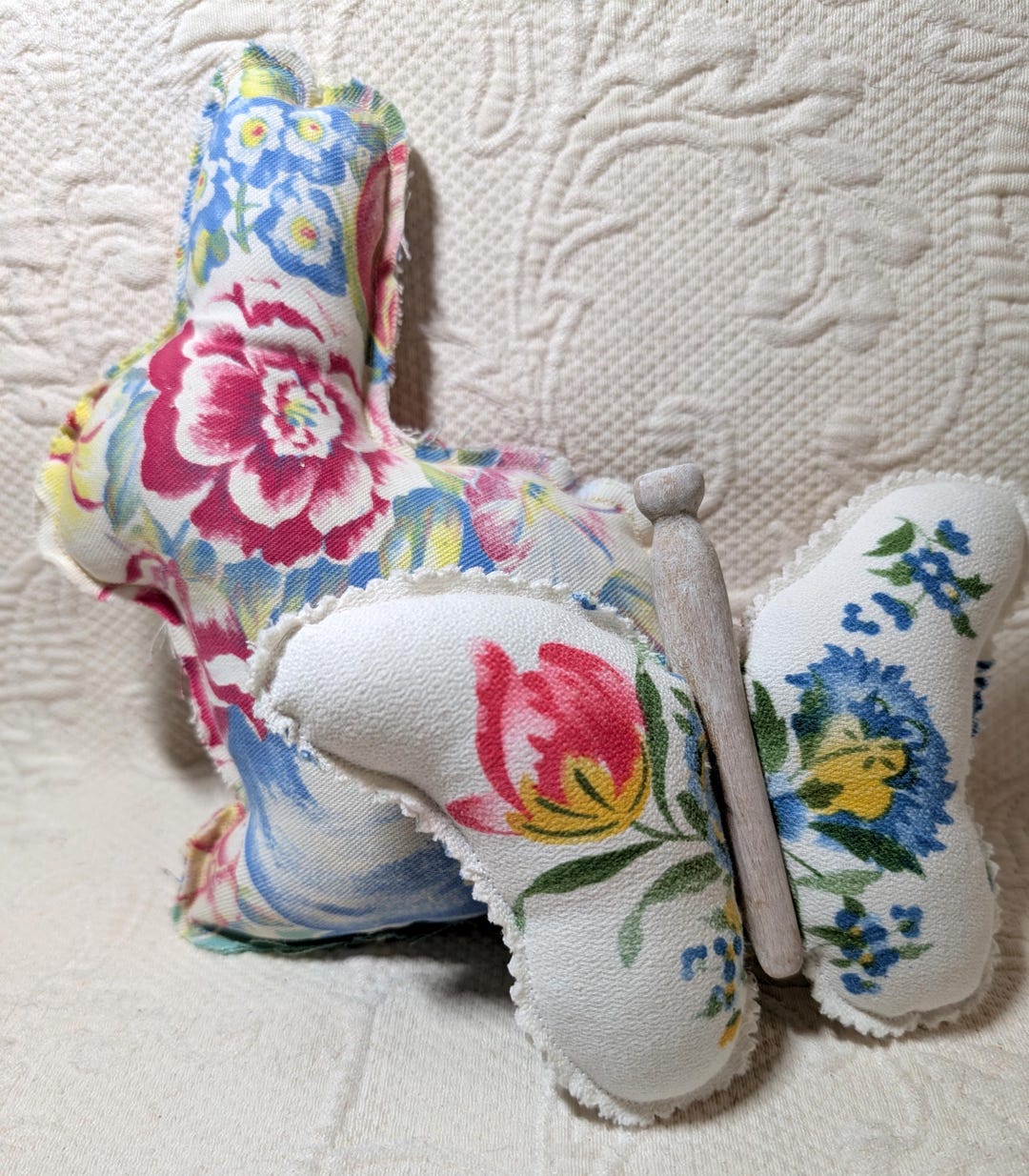 Repurposed Vintage Linen Rabbit Bunny and Butterfly Shelf Sitter - Etsy