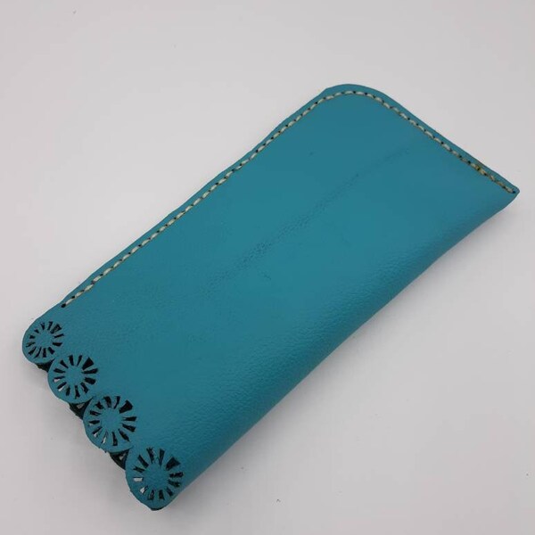 Natural Leather Glasses Case/Turquoise Leather Eyeglasses Pouch/Soft Leather Eyeglasses Case/