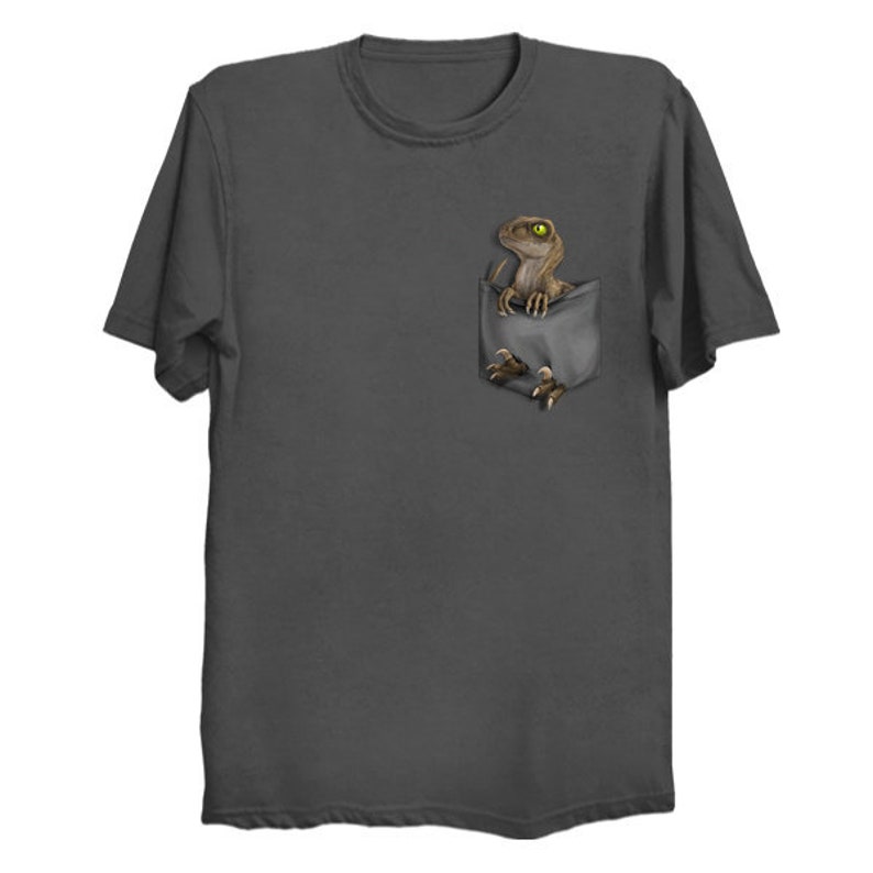 Adult Ultra Soft T-Shirt: Raptor CLEVER GIRL Pocket Protector Charcoal
