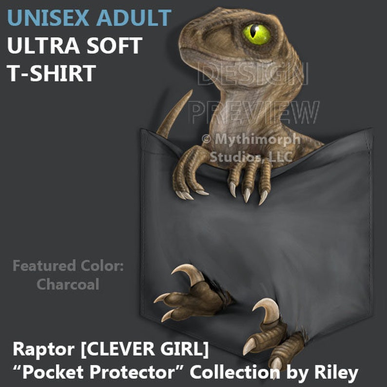 Adult Ultra Soft T-Shirt: Raptor CLEVER GIRL Pocket Protector image 1
