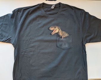 Ready To Ship! Adult Medium Ultra Soft T-Shirt: Tyrant Lizard [BUCK] "Pocket Protector" Charcoal