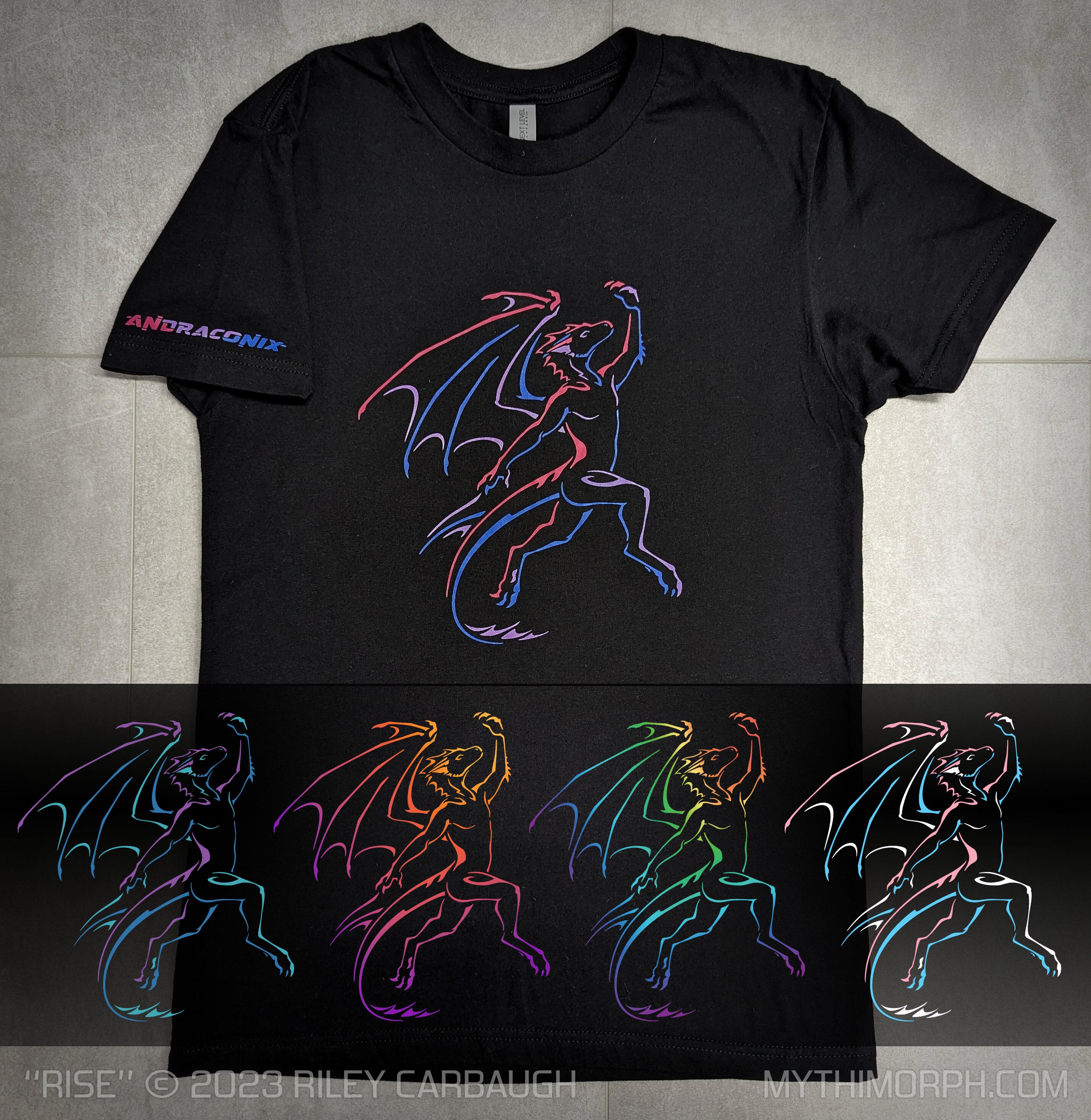 Original Design "Rise" Pride Dragon Shirt - AUTHENTISCHER KÜNSTLER - Minimalistische Stammesgrafik, anpassbare Farben