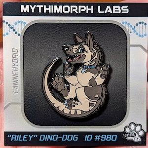 Dino-Dog Enamel Pin "Riley"- [Fursona Pins #980] (First Edition)