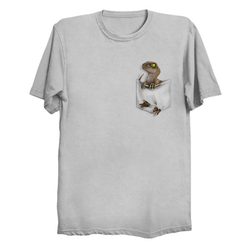 Adult Ultra Soft T-Shirt: Raptor CLEVER GIRL Pocket Protector Silver