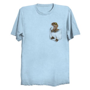 Adult Ultra Soft T-Shirt: Raptor CLEVER GIRL Pocket Protector Ice Blue