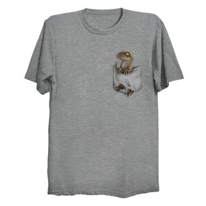 Adult Ultra Soft T-Shirt: Raptor CLEVER GIRL Pocket Protector Mix Grey