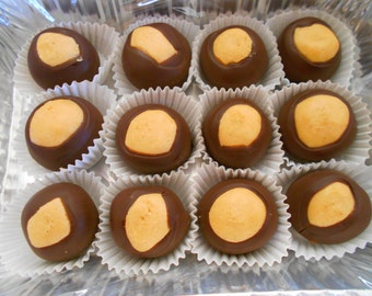 Buckeyes, 1 DOZEN, Homemade Candy, Peanut Butter Balls, Chocolate Candy, Edible Gift, Birthday Gift, Food Gift, Buckeyes, Holiday Gift