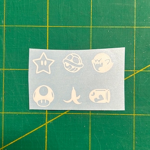 Set of 6 Blank Button Vinyl Decals- 1 Each of Star, Shell, Ghost, Mushroom, Banana, Bullet