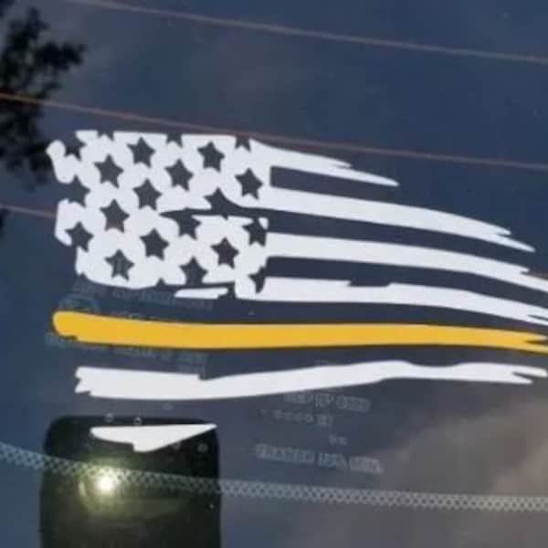 Thin Gold Line Distressed Flag Vinyl Decal