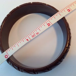 Bakelite bangle Bracelet carved rich chocolate brown image 3