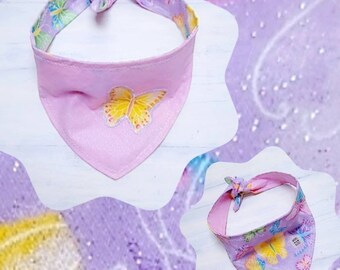 BUTTERFLY BEAUTY Appliqué reversible tie around bandana with straps or over the collar without straps