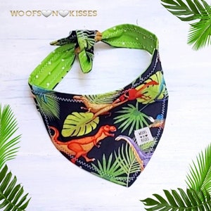 DINOSAUR JUNGLE reversible tie around bandana with straps or over the collar without straps