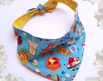SUNDAY BRUNCH reversible tie on bandana with straps OR over the collar without straps