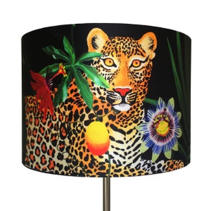 Animals Lampshade, Bold, botanical, Leopard, Dark Background, Rich Colours, Plants, Tropical, Exotic, Jungle