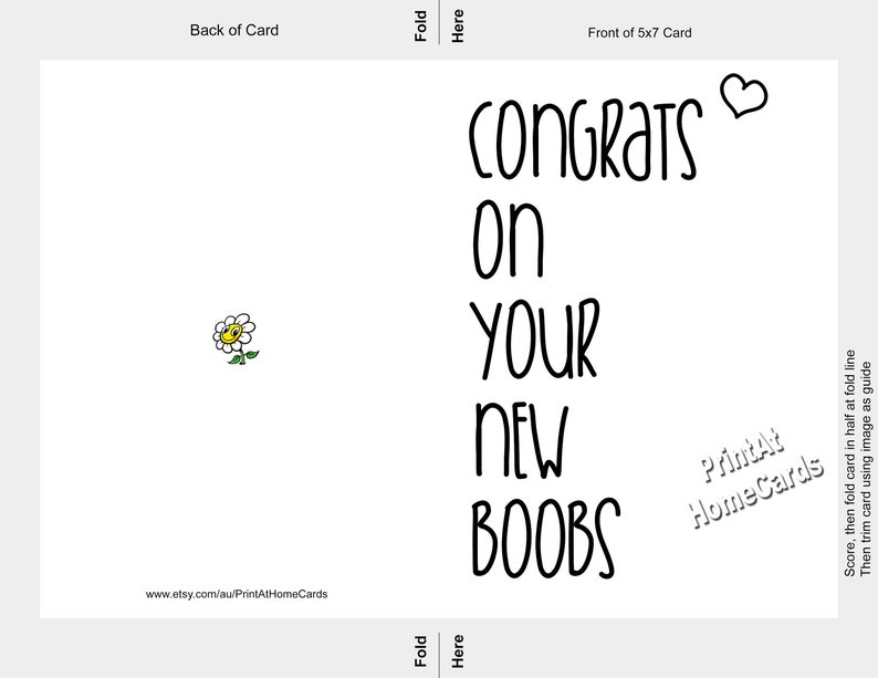 Boob Job Card, New Boobs, Breast Enhancement, New Boobs Card, Fake Boob...