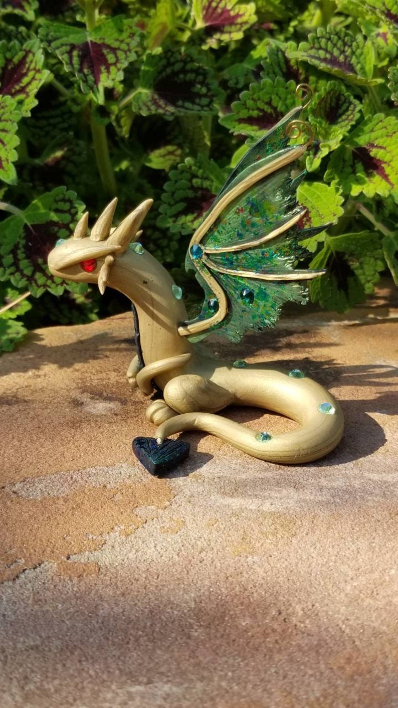 Antique Gold Dragon statue, sculpture, pâte polymère, cadeau unique
