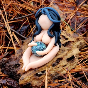 Goddess Statue ~ Handcrafted, Polymer Clay Sculpture with Magical Orb or Natural Stone