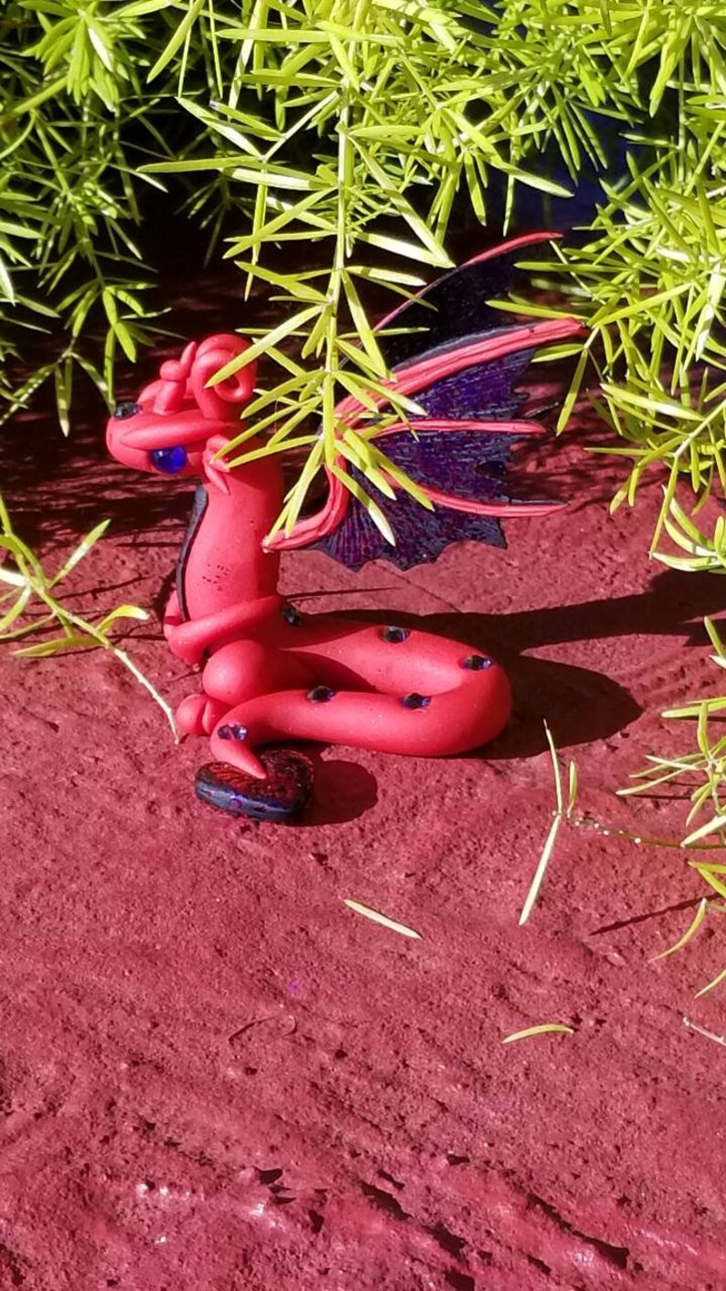 Red Glitter Dragon Statue, Sculpture, Polymer Clay, Unique Gift