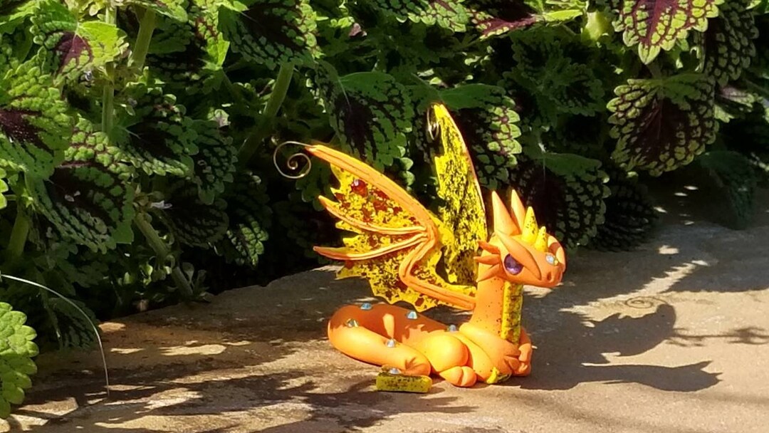 Orange Dragon Statue, Sculpture, Polymer Clay, Unique Gift, Fantasy