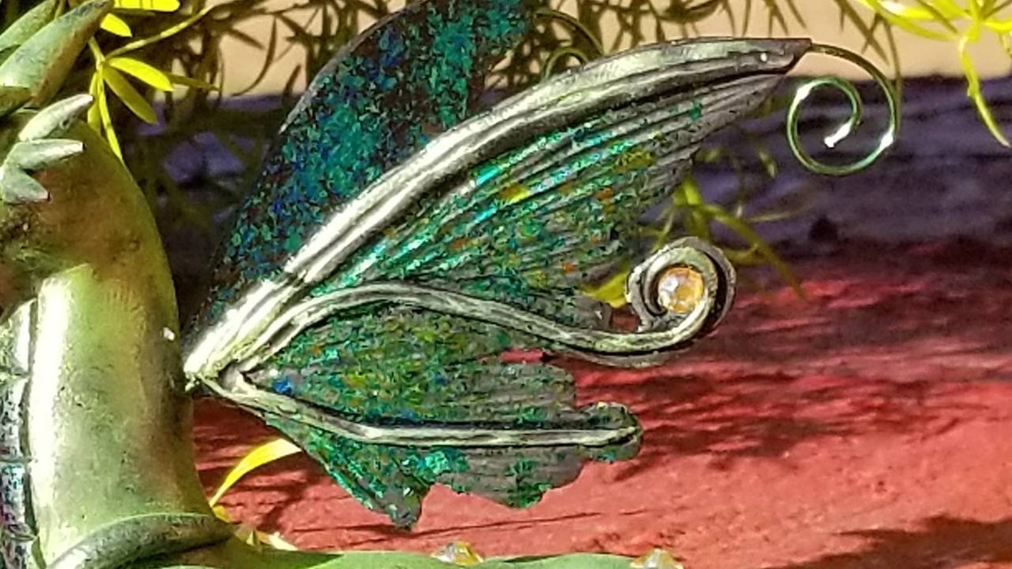 Green Iridescent Dragon Statue, Sculpture, Polymer Clay, Unique Gift