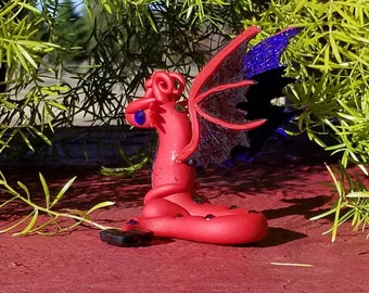 Red Glitter Dragon – statue, sculpture, polymer clay, unique gift, fantasy, creature, medieval, personalized, figurine, dragonkin, rpg