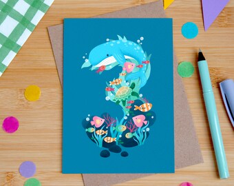 Children's 3rd Birthday Animal Under the Sea A6 Card