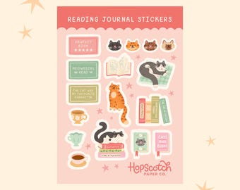 Cat Reading Journal Sticker Sheet: A5 Bookish Stickers
