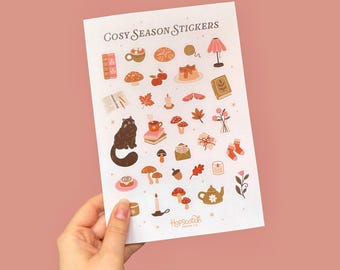 Cosy Season Journaling Sticker Sheet | Autumnal Stickers for Journal and Book Tracker