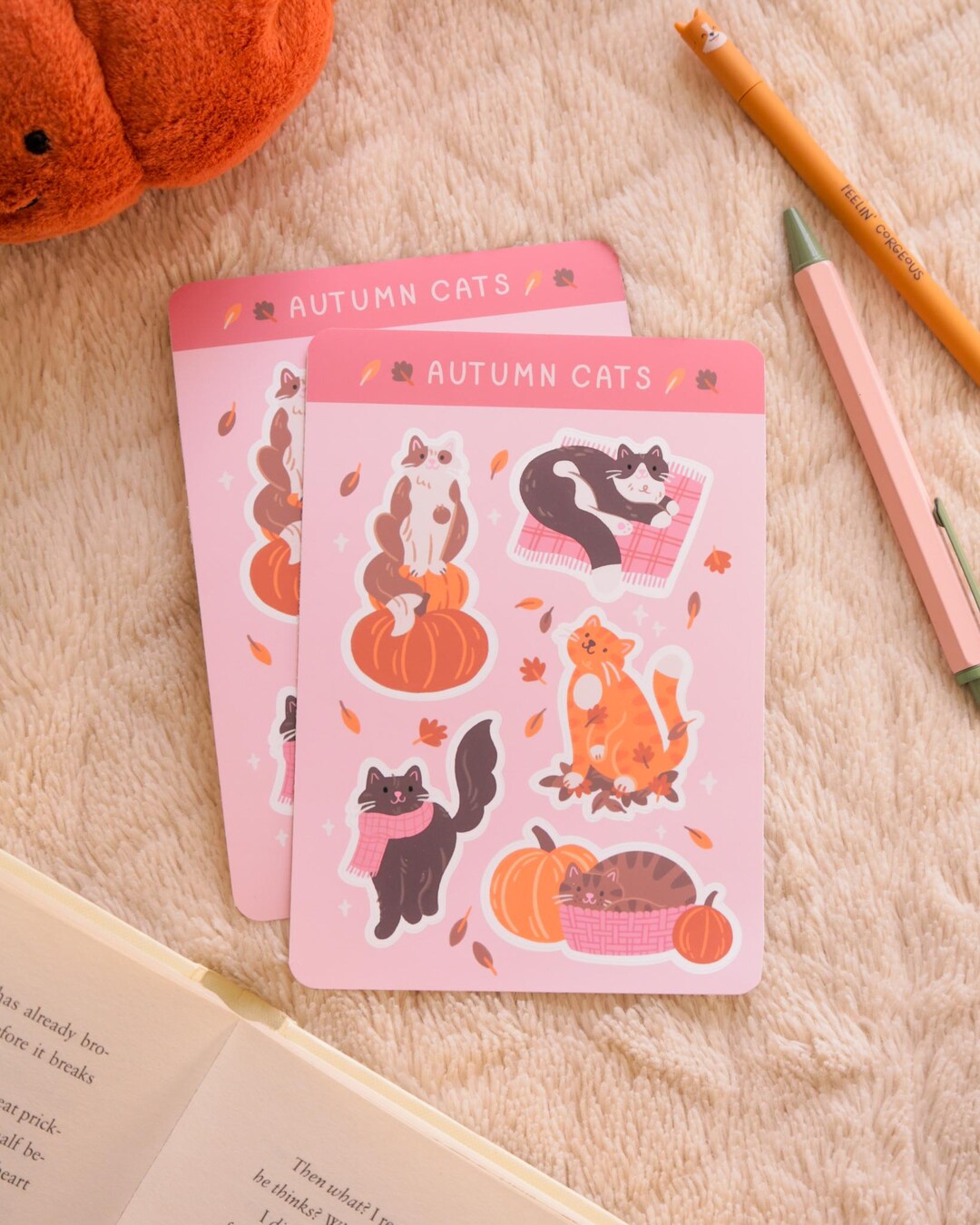 Autumn Cats A6 Sticker Sheet: Cute Cat Journal Stickers for Fall - Etsy UK