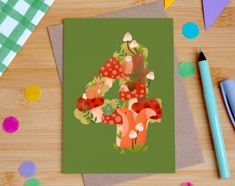 Children's 4th Birthday Woodland Animals A6 Card