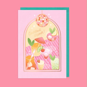 Cocktail Birthday Card For Her | Alcohol Themed Card with Disco Ball, Bottomless Brunch Card for Her, Happy Card for Drinks Lover