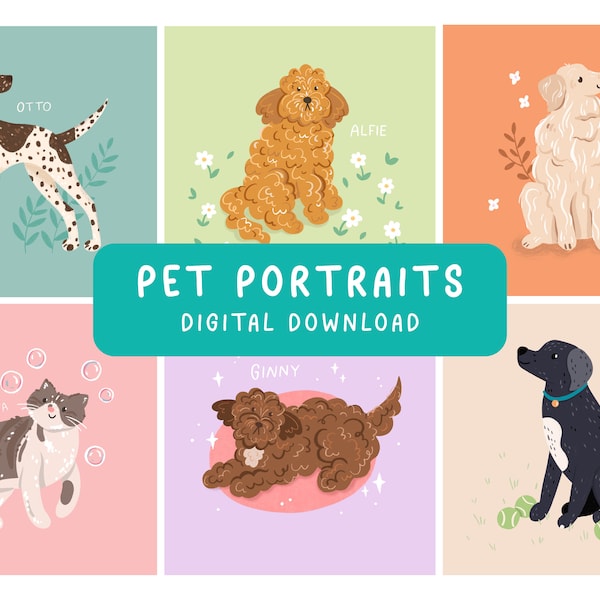 Personalised Pet Portrait Digital Download | Custom Pet Illustration | Hand Drawn Digital Dog And Cat Portraits | Sketches From Photo