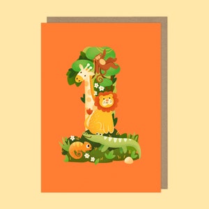 1st Birthday Card, Cute Animal Children's Age Card First Birthday